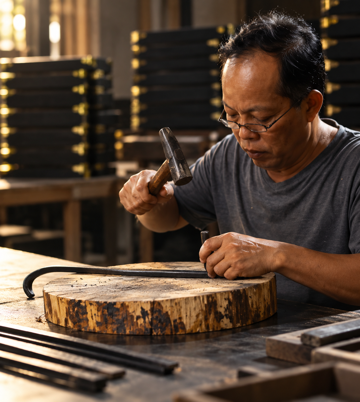 Artisan developing an exclusive wooden product